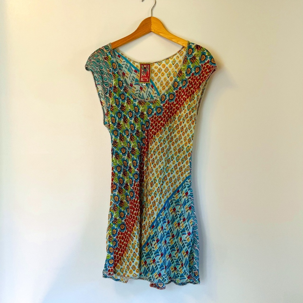Johnny Was Boho Silk Cap Sleeve Dress Medium